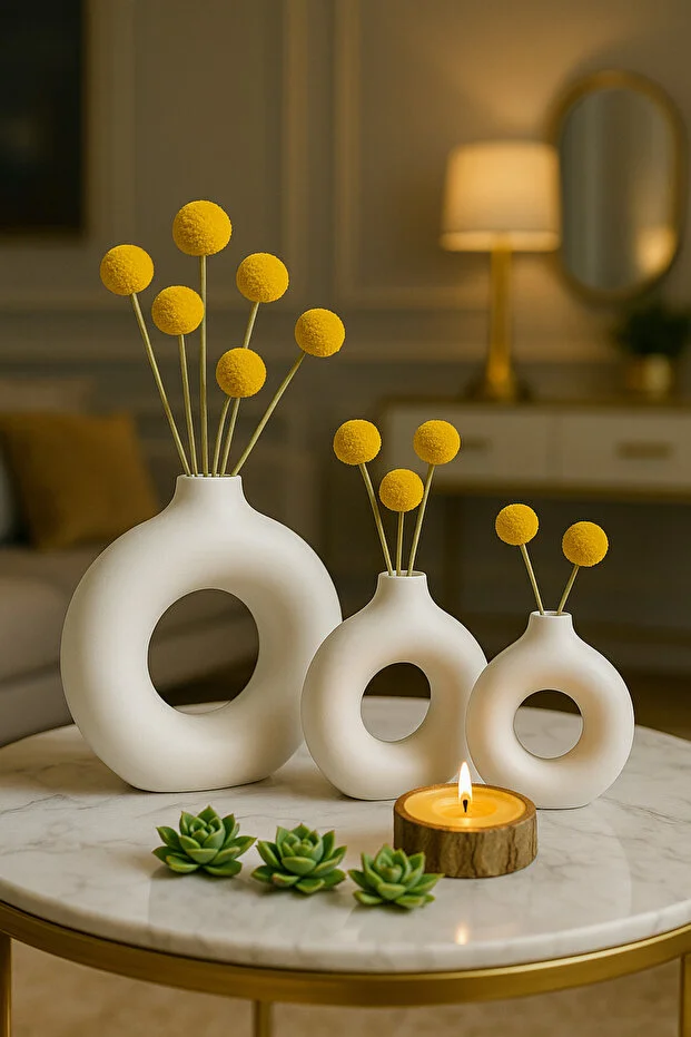 3'lü Bohem Halka Vazo Özel Tasarım Hediyelik Set